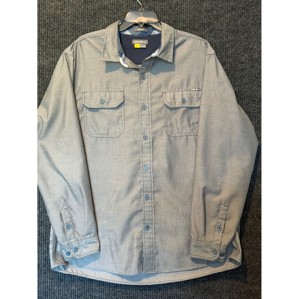 Eddie Bauer Shirt Mens XL Gray Classic Fit Long Sleeve Button Down Twill Chore